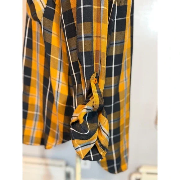 Billy T Plaid Shirt Mustard Black Fall Grunge Casual Lightweight XL - Picture 5 of 12